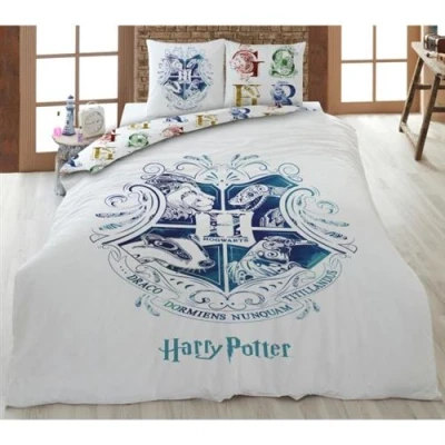 Image de Housse de couette Harry Potter Chic, Edition Collector, Blanc/Bleu Réversible, 140x200cm, 1 personne, 100% Coton