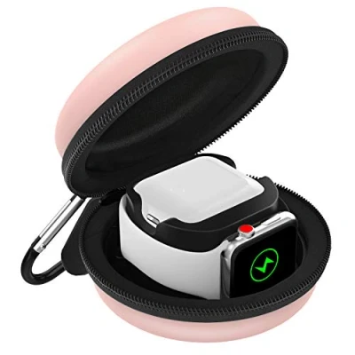 Afbeelding van MoKo Opbergdoos compatibel met Apple Watch Ultra 2/Ultra/SE 2/SE/Series 10/9/8/7/6/5/4/3/2/1, draagbare beschermende reishoes voor AirPods Pro 2/1/AirPods 3/2/1 oplader case houder dock, roségoud