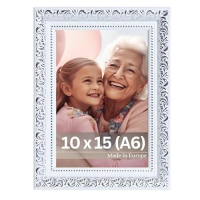 Afbeelding van Victor antieke fotolijst&quot;Rubens&quot; wit zilver in 10x15 cm staaf: 30x20 mm echt glas barok