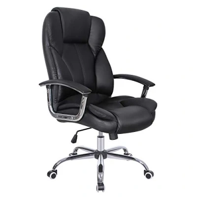 Afbeelding van SONGMICS OBG57B Bureaustoel, draaistoel, OBG57B, zithoogte, verstelbaar, gevoerd, kunstleer, spons, verchroomd metaal, zwart, 53 51 (112 122) cm