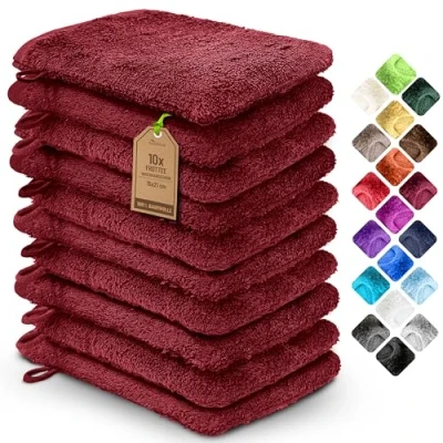 Afbeelding van NatureMark Set van 10 badstof flanellen, 100% katoen, bordeaux rood, 15 x 21 cm