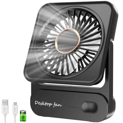 Afbeelding van USB ventilator, oplaadbaar, 2000 mAh (12 uur batterijduur), stille mini 3 snelheden, 135 graden kantelbaar, krachtig zonder trillingen, tafelventilator voor thuis/kantoor/reizen