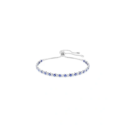 Afbeelding van Swarovski Tennis Matrix armband, Verschillende ronde maten, Blauw, Gerhodineerd metaal