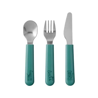 Afbeelding van Mepal Mio kinderbestek 3 delig, vork, mes en lepel Roestvrij staal Kinderservies Deep turquoise