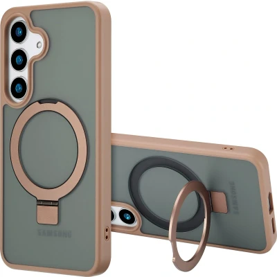 Afbeelding van Accezz Hoesje Geschikt voor Samsung Galaxy S25 Plus Ring Stand Backcover MagSafe bruin