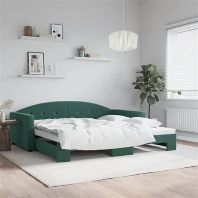 Afbeelding van vidaXL Slaapbank met onderschuifbed 100x200 cm fluweel donkergroen