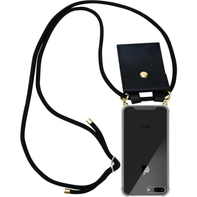 Afbeelding van Cadorabo Hoesje geschikt voor Apple iPhone 7 PLUS / 7S 8 in ZWART Silicone Mobiele telefoon ketting beschermhoes met gouden ringen, koordriem en afneembare etui