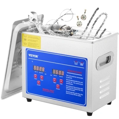 Afbeelding van VEVOR Professionele ultrasone reiniger 3L, 120W 220V, verwarmt tot 80 graden voor juwelen, laboratorium, tandheelkundige en industriële apparatuur. roestvrij staal