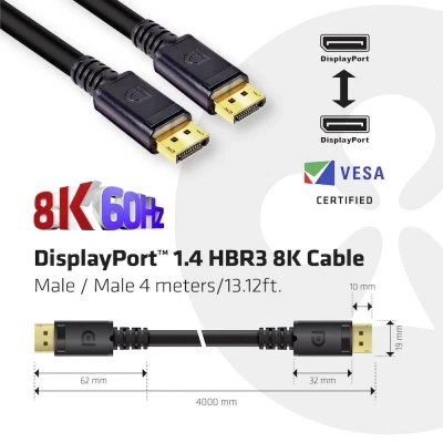 Afbeelding van club3D DisplayPort Aansluitkabel stekker, stekker 4.00 m Zwart CAC 1069B Ultra HD (8K) DisplayP