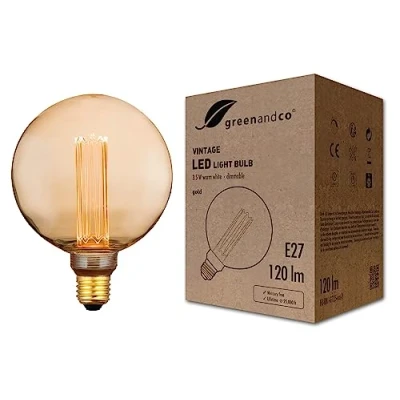 Afbeelding van greenandco® Ledlamp, vintage design, dimbaar, E27, G125, 3,5 W, 120 lm, 1800 K, extra warm wit, 320 graden, 230 V, flikkervrij, sfeerverlichting