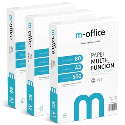 Afbeelding van 3 x A3 vellen 80 g, verpakkingen van 500 vellen, multifunctioneel papier voor inkjet en laserprinters, A4 297 420 mm, ideaal kantoor thuis · m (1500 vellen)