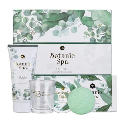 Afbeelding van accentra BOTANIC SPA 5 delige cadeauset voor dames badset met geurkaars, zeep, handcrème, lichaamsboter en badbom wellnessset vrouwen meisjes