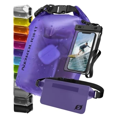 Afbeelding van waterdichte zak met waterdicht telefoonzakje en heuptasje (10 l, violet) IPX8 rolsluiting Zwemmen, varen, strand, suppen