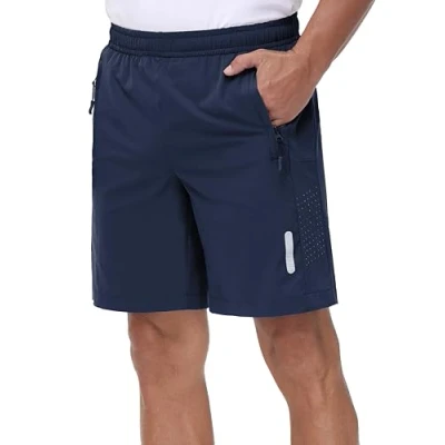 Afbeelding van Rvinroo Sportshorts voor heren, sneldrogend, ademende hardloopshorts met ritszak, Navy Blauw, 3XL