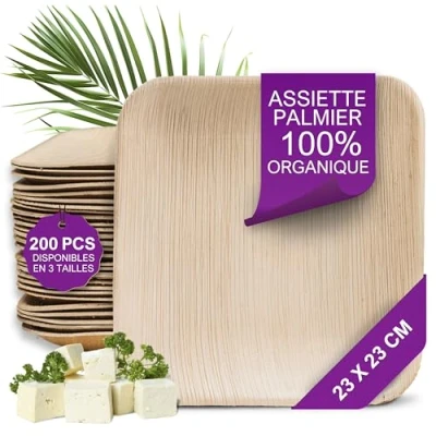 Afbeelding van Waipur Palmenteller Bio 200 vierkante borden 23 x cm hoogwaardig wegwerpservies stabiel, natuurlijk en biologisch afbreekbaar vergelijkbaar met houten