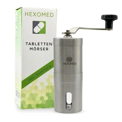 Afbeelding van HEXOMED Pillenmortel van roestvrij staal om te draaien, voor alle (groot en klein), medicijnmortel volwassenen, kinderen, huisdieren, pillenscheider