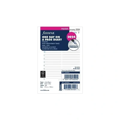 Afbeelding van Filofax Zakagenda dag per pagina in het Engels 2024, wit