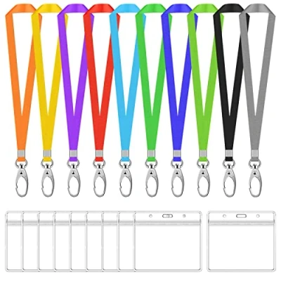 Afbeelding van 10 sets ID kaarthouder met nekband, waterdicht, transparant, en nylon, halsband draaibare haak, naam halsband, voor kantoor, school, tentoonstelling (meerkleurig,