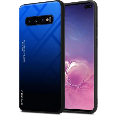 Afbeelding van Cadorabo Hoesje geschikt voor Samsung Galaxy S10 PLUS in BLAUW ZWART Tweekleurige beschermhoes van TPU silicone Case Cover en achterzijde gehard glas