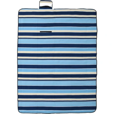Afbeelding van vidaXL Picknickkleed opvouwbaar gestreept 200x150 cm fluweel blauw wit
