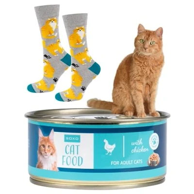 Afbeelding van soxo Kattenvoer, damessokken, grappig cadeau, heren, fantasie, sokken, 2 maten, Langharige kat