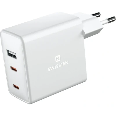 Afbeelding van Swissten USB C Snellader 3 poorten GaN technologie 2x &amp; A 70W Wit