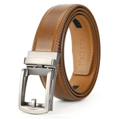 Afbeelding van Nelbons Herenriem, leren riem voor heren, verstelbare ratel, automatische gesp, breedte: 3,5 cm, Zwart A8