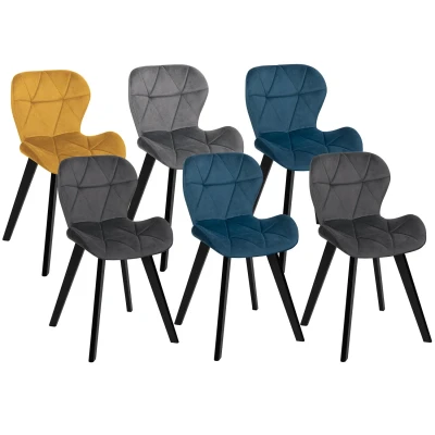 Image de Lot de 6 chaises ROBINE en velours mix color bleu x2, gris foncé clair et jaune IDMarket