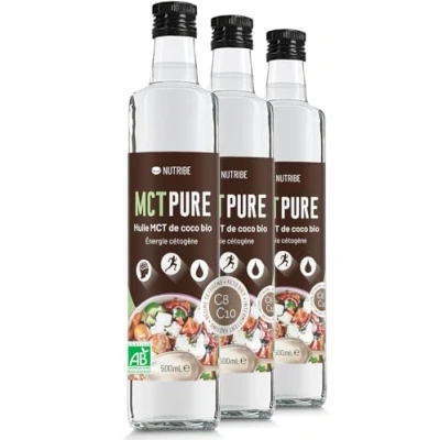 Afbeelding van Nutribe MCT Pure C8 C10 biologisch, koudgeperst, 500 ml (3 stuks) vergemakkelijkt voedingsketose, Frans merk