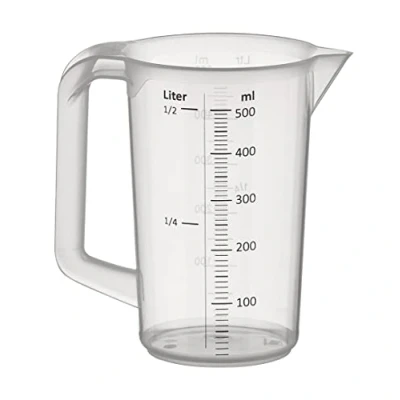 Afbeelding van APS maatbeker 0,5 liter, Ø 9,5 x h 14 cm, kunststof beker met verhoogde meetschaal aan de buitenkant, gesloten handgreep, schaal in ml, vaatwasmachinebestendig