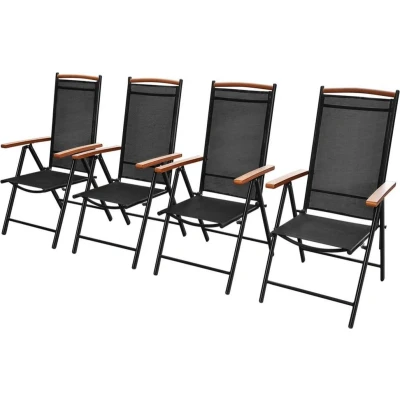 Afbeelding van Tuinstoelen inklapbaar 4 st aluminium en textileen zwart