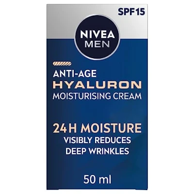 Afbeelding van NIVEA MEN Hyaluron anti aging vochtinbrengende crème SPF15 (50 ml), rimpel gezichtscrème met hyaluronzuur en pro retinol, vermindert zichtbaar diepe rimpels verstevigt de huid
