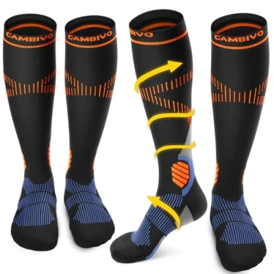 Afbeelding van CAMBIVO compressiekousen voor dames en heren, 2 paar, 15 20 mmHg, hoge bloedsomloop, benen, reizen, vliegtuig, hardlopen, sport, skiën, verpleegster, zwart.