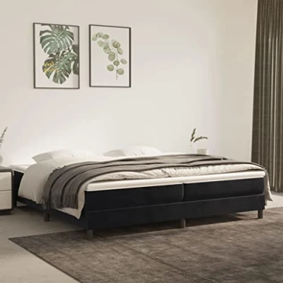 Afbeelding van Boxspringframe fluweel zwart 200x200 cm
