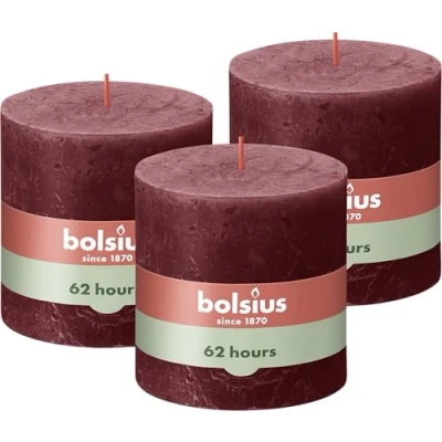 Afbeelding van Bolsius Rustieke Kaars 3 Stuks Bordeaux Rood 10cm 62 Branduren