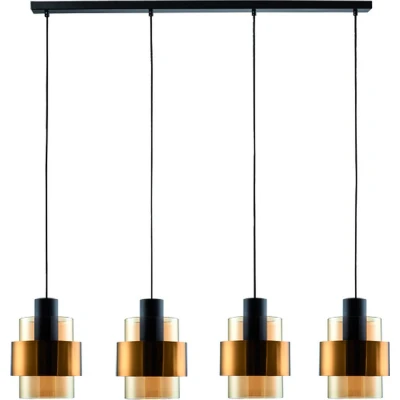 Afbeelding van Hanglamp Chiasso Zwart goud &amp; Amber Glas 4 Lichts L 120 cm
