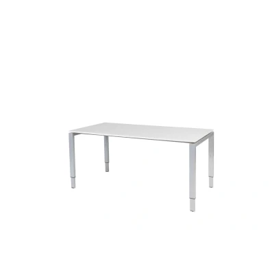 Afbeelding van Domino bureau, hoogte instelbaar (62 85cm) met 160x90cm &#039;zwevend&#039; krijtwit 25mm blad en aluminium (RAL9006) N poot frame.