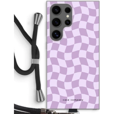 Afbeelding van Case Company® hoesje met Koord geschikt voor Samsung Galaxy S24 Ultra Grid Paars Telefoonhoesje Zwart Bescherming aan alle Kanten en Over de Schermrand