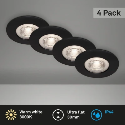Afbeelding van BRILONER LED inbouw badkamerlamp set van 4 3000K warm wit licht 4,9W IP44 Ø9cm zwart