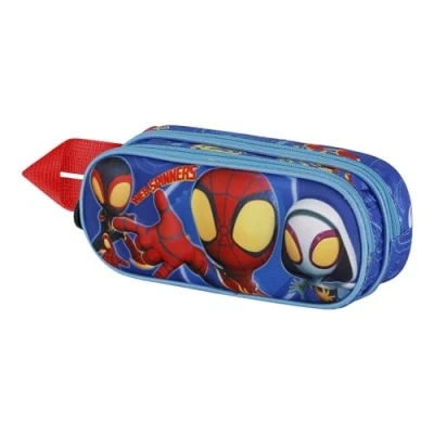 Afbeelding van Spiderman Spinners 3D dubbel etui, Blauw, 22 x 9,5 cm, één maat, Dubbele rolkoffer, One size, rolkoffer