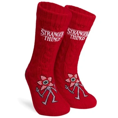 Afbeelding van Stranger Things Pantoffelsokken voor dames, gevoerd, antislip, fantasie, cadeau idee meisjes, tieners, Rood