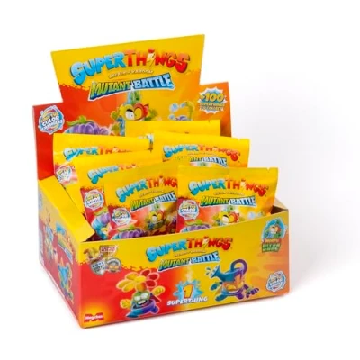 Afbeelding van SUPERTHINGS Mutant Battle Serie Doos met 25 enveloppen verzamelfiguren. Elke envelop bevat 1 SuperThing Surprise en Checklist