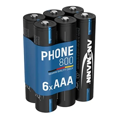 Afbeelding van ANSMANN 6 x Micro AAA telefoonbatterijen, 800 mAh NI MH 1,2 V, oplaadbaar, lage zelfontlading, ideaal voor DECT telefoon, draadloze babyfoon, reservebatterij