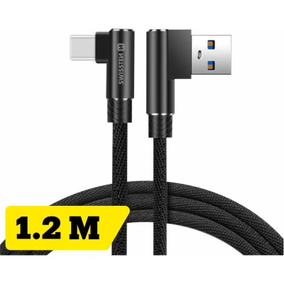 Afbeelding van Swissten haakse USB C naar A kabel 1.2M Zwart