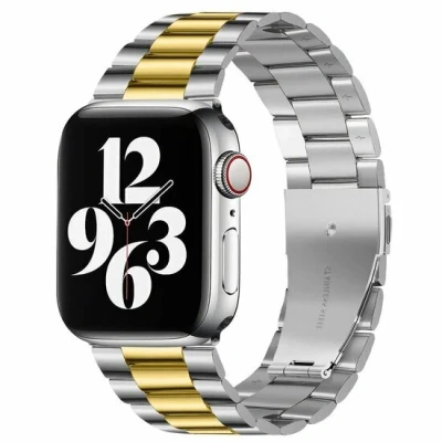 Afbeelding van Apple watch Stalen schakelband Zilver met goud Geschikt voor 38mm / 40mm 41mm