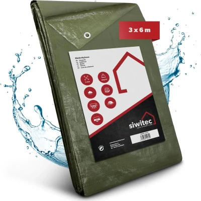 Afbeelding van siwitec afdekzeil, 140 g/m², 3 x 6 m, zeildoek met versterkte ogen en hoeken, houten zeil, waterdicht