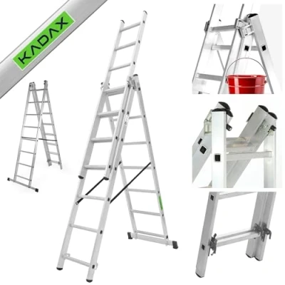 Afbeelding van KADAX multifunctionele ladder van aluminium, tot 150 kg, ladder, combi met haken, 8 treden