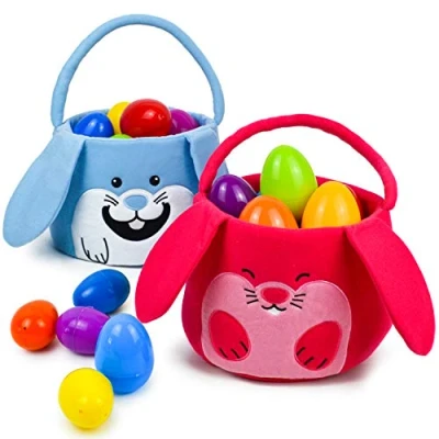 Afbeelding van JOYIN Set van 2 paaszakken in de vorm een haas voor jacht op paaseieren, paaseiermand, geschenkmanden kinderen, paasfeestgeschenken (bont)