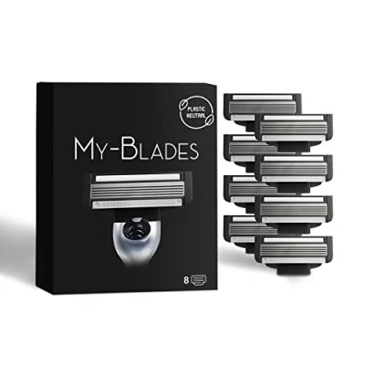 Afbeelding van My Blades® 8 stuks scheermesjes compatibel met Gillette Mach3, laag kunststofgehalte, milieuvriendelijk, 5 hoogwaardige reservemesjes