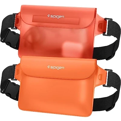 Afbeelding van Spigen Aqua Shield waterdichte tas [2 stuks] heuptasje mobiele telefoonhoes heuptas onderwaterstrand voor watersport Sunset Orange